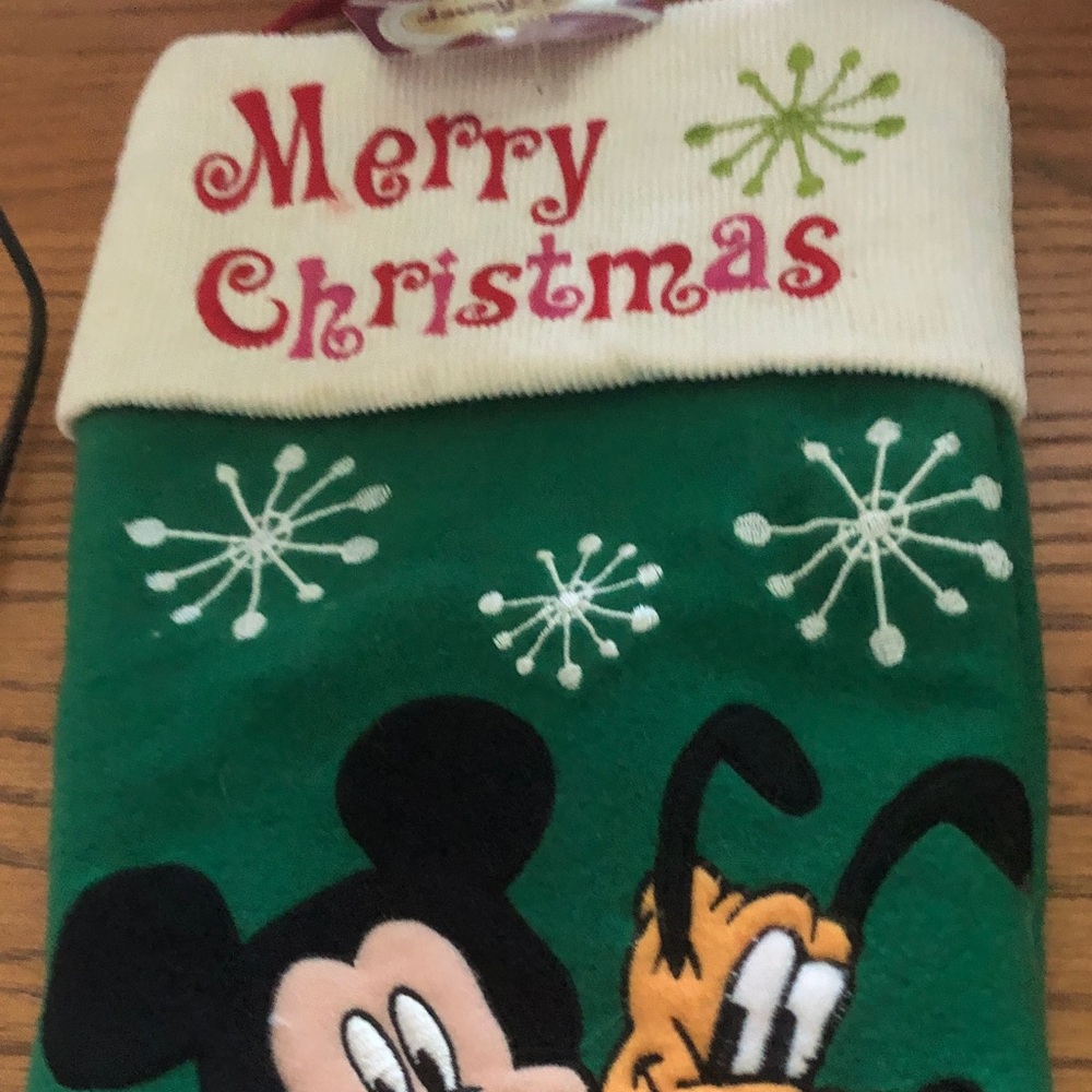 Disney Kids Green & Cream 'Merry Christmas' Holiday Stocking with Mickey & Pluto